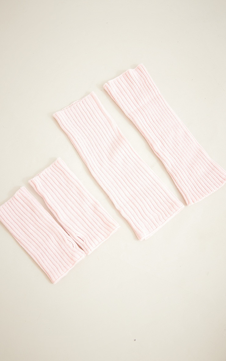 Baby Pink Ribbed Handwarmers & Leg Wamers Set | PrettyLittleThing US