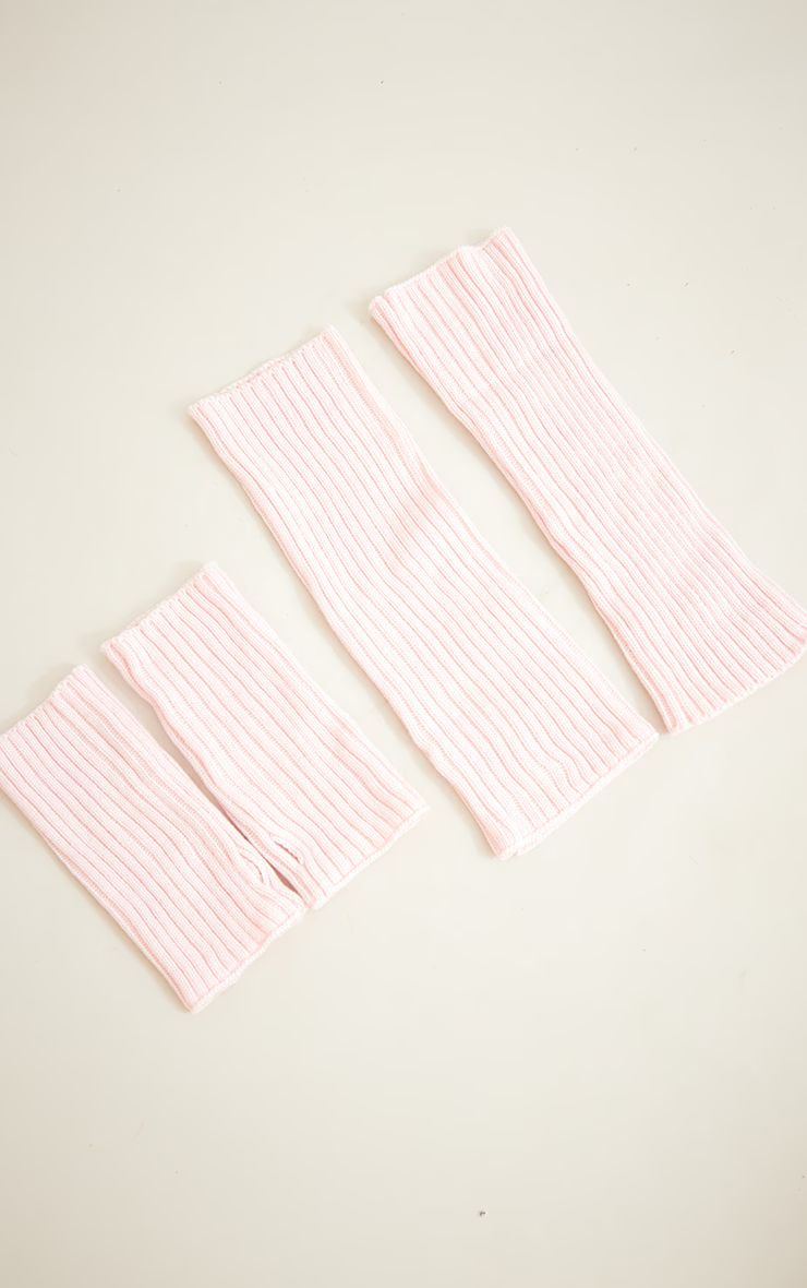 Baby Pink Ribbed Handwarmers & Leg Wamers Set | PrettyLittleThing US
