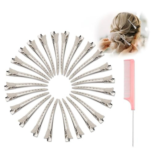 Hair Clips for Rollers,Pin Curl Clip,Metal Duck Billed Hair Clips for Women Styling,24pcs(3.5Inch) Silver larger Aligator Curl Loc Clips, Salon,Bows DIY,1pcs Rat Tail Combs,Dgeclr | Amazon (US)