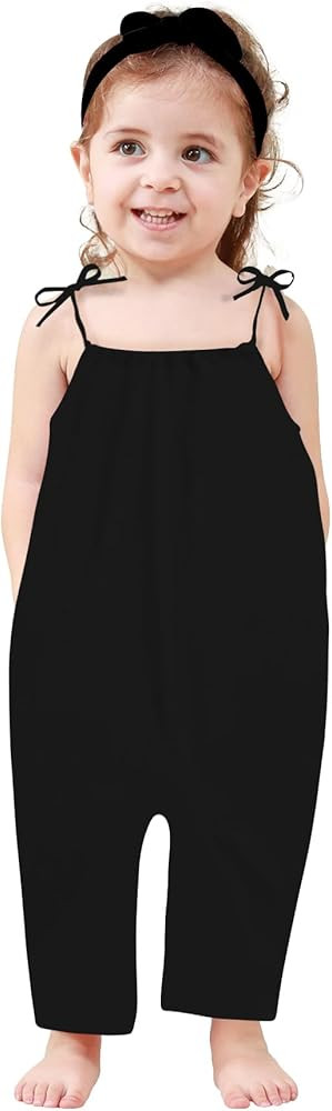 Toddler Baby Girls Romper Sleeveless Jumpsuit Summer Clothes Adjustable Tie-Up Strap with Pocket ... | Amazon (US)