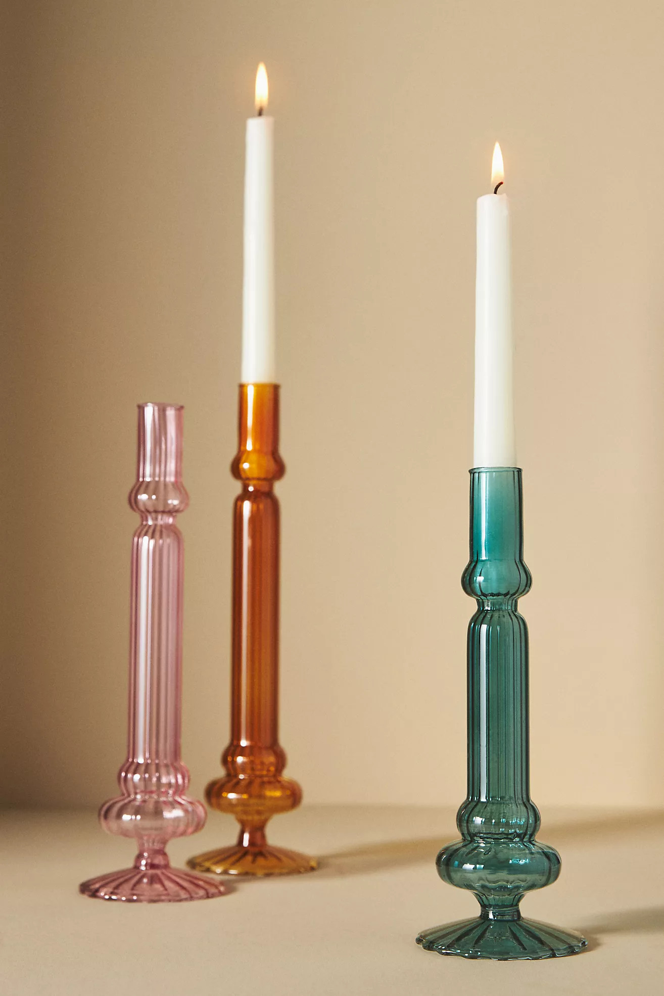 Ribbed Glass Candle Holder | Anthropologie (US)