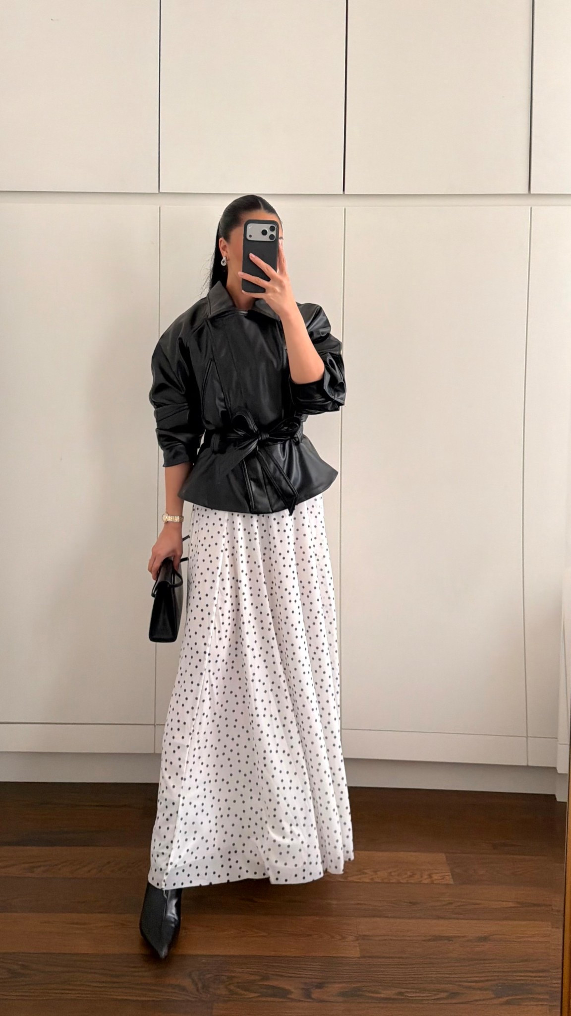 Outfit details!! This cropped leather jacket with belt is so cute and would be great with denim too and love all the polka dots!! 

#LTKootd #LTKSeasonal #LTKTravel