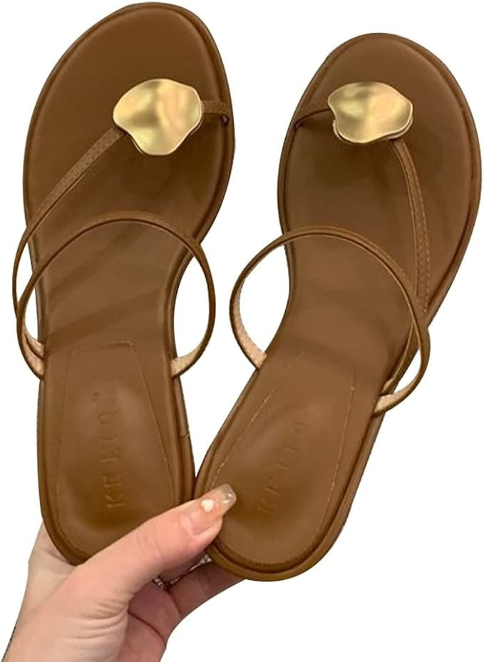 XUEMML Sandals Women Flip Flop，women's Flat Slide Sandals Open Toe Slip On Sandals For Summer... | Amazon (US)
