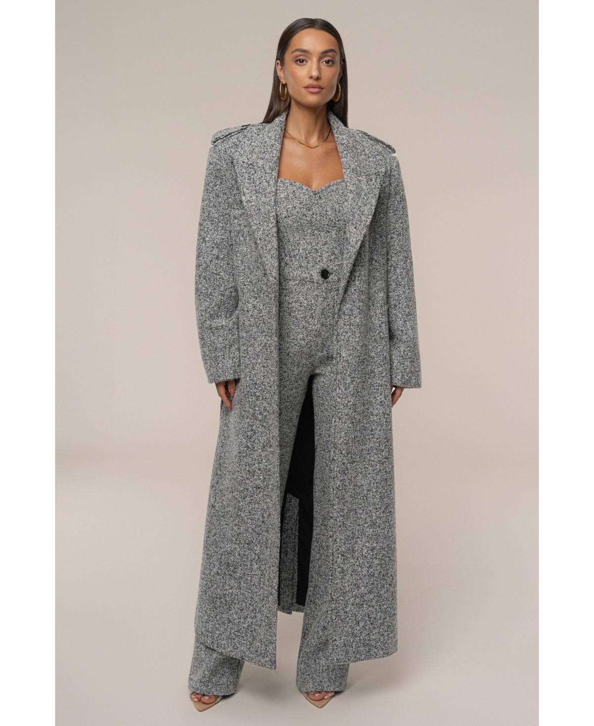 Jluxlabel Women's Savannah Belted Tweed Coat - Gray | Macy's