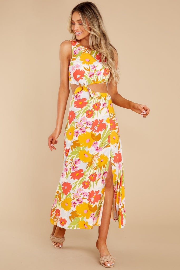 Blissful Glow Orange Multi Floral Print Maxi Dress | Red Dress 