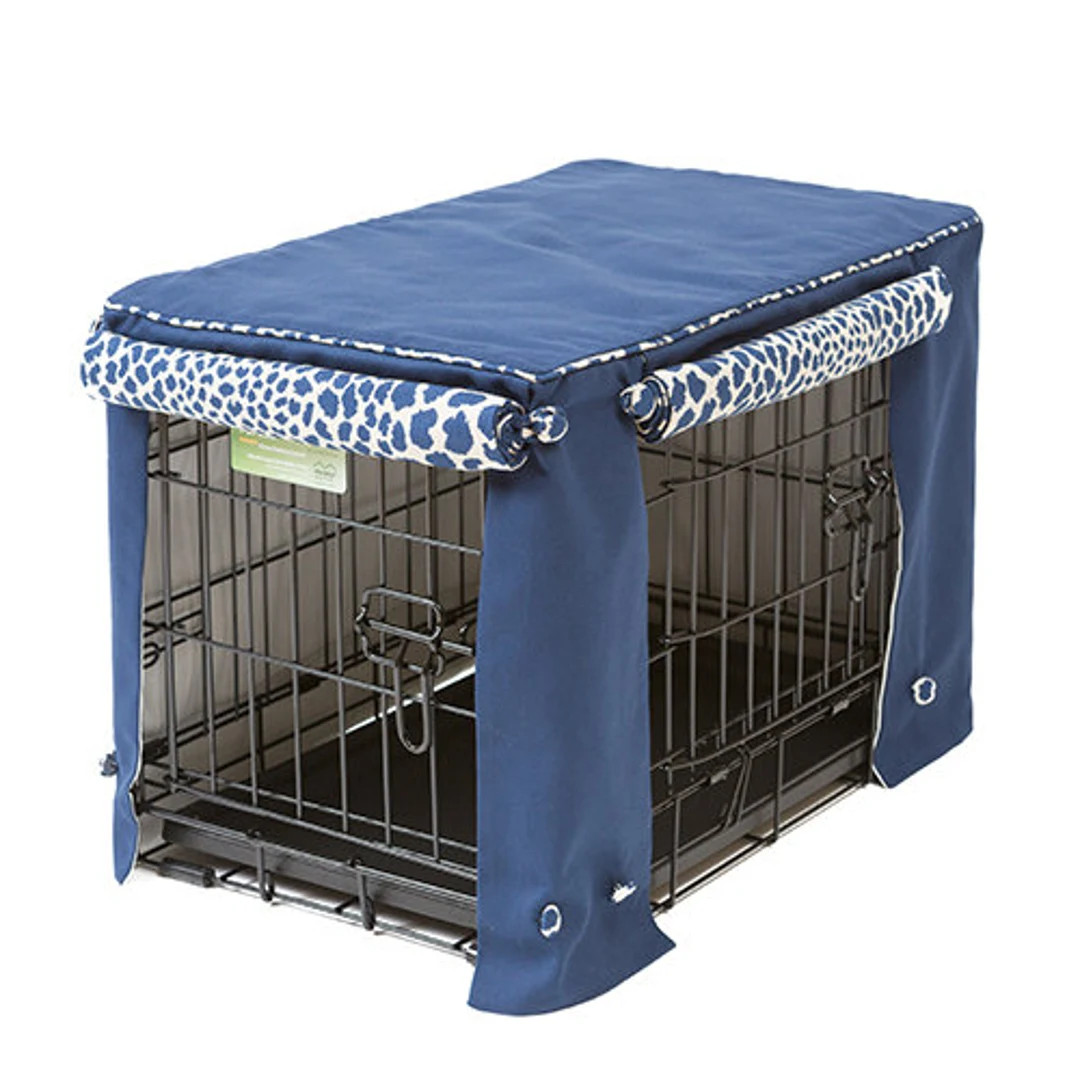 Indigo Blue With Leopard Print Dog Crate Cover- Designer - Etsy | Etsy (US)