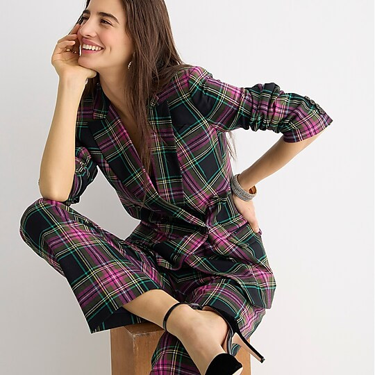 Double-breasted lady blazer in pink Stewart tartan | J. Crew US