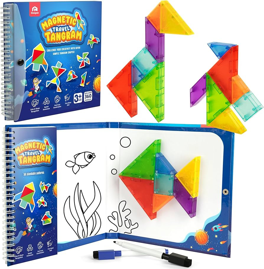 Coogam Magnetic Travel Tangram Puzzle with 3D Building Blocks, Road Trip Pattern Shape Handwritin... | Amazon (US)