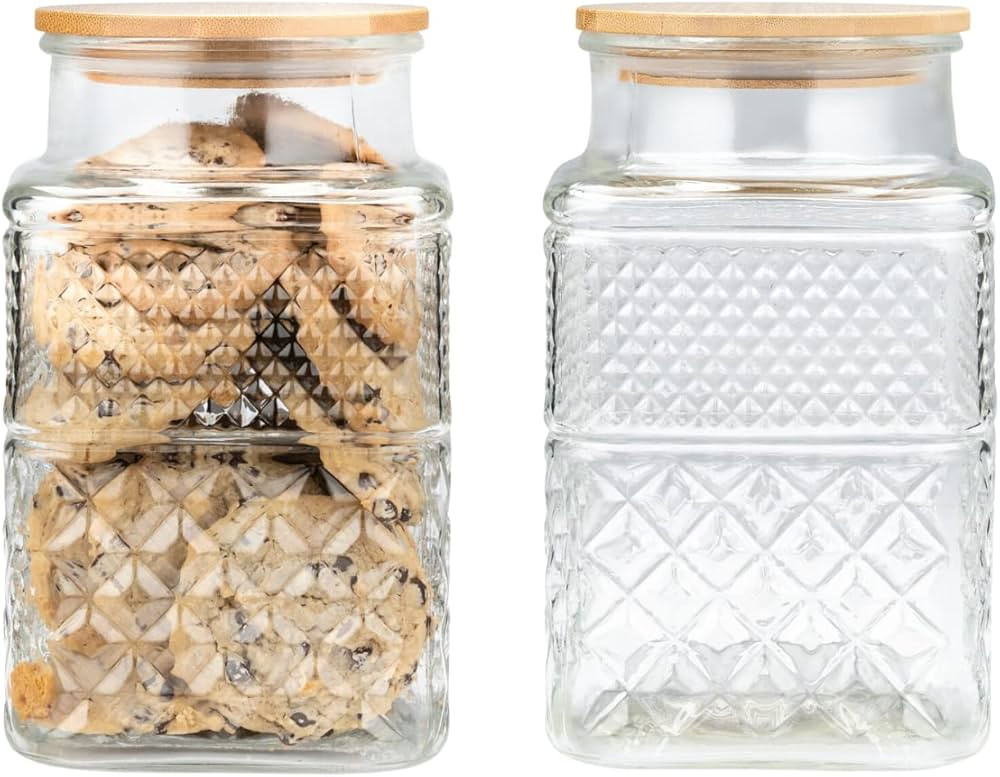 60 Ounce Square Large Glass Jar with Bamboo Lid - Large Kitchen Decorative Glass Jars with Vintag... | Amazon (US)