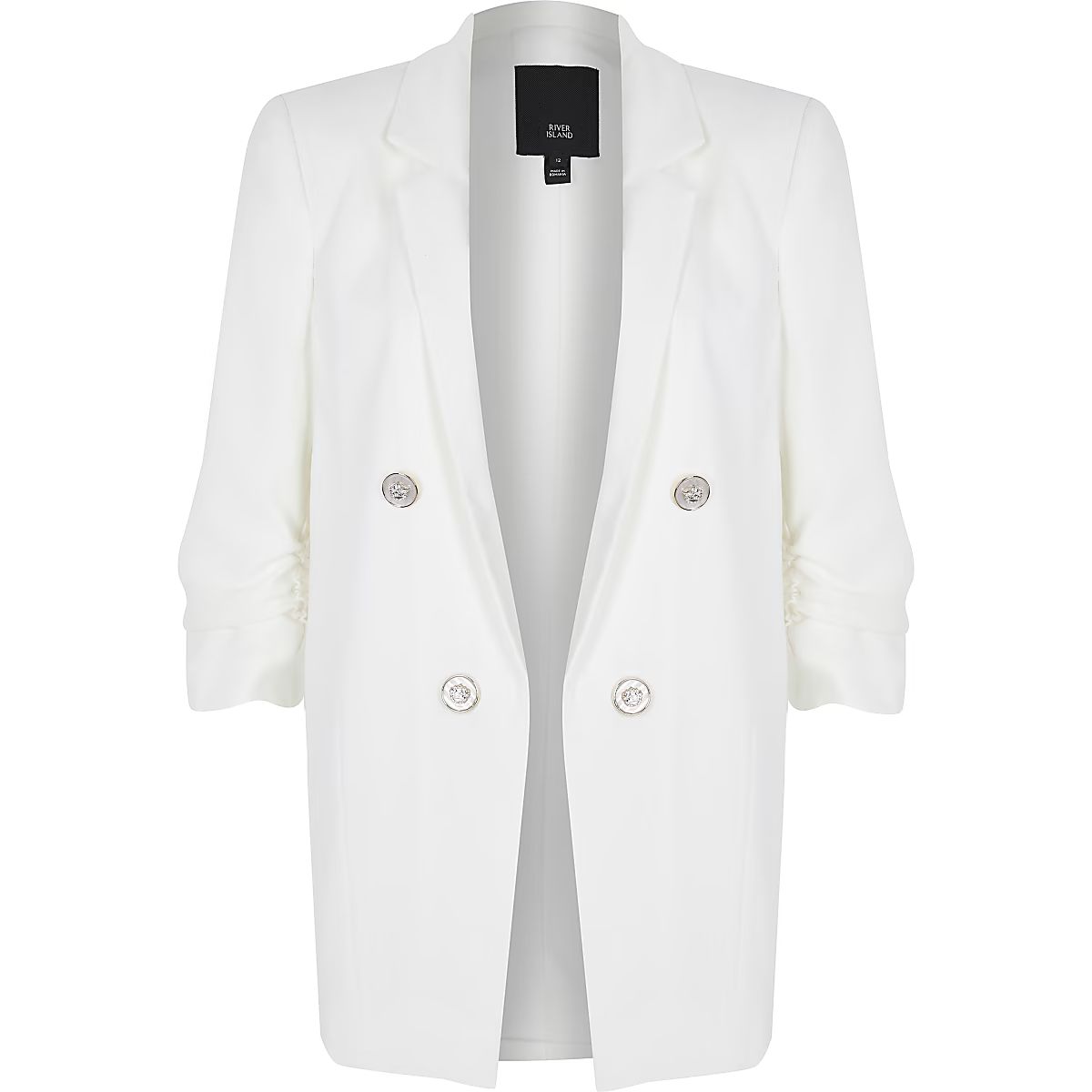 White ruched sleeve blazer | River Island (US)
