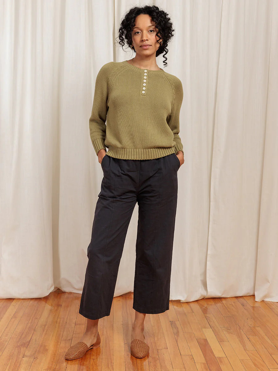 River Henley Cotton Sweater Olive | Tradlands
