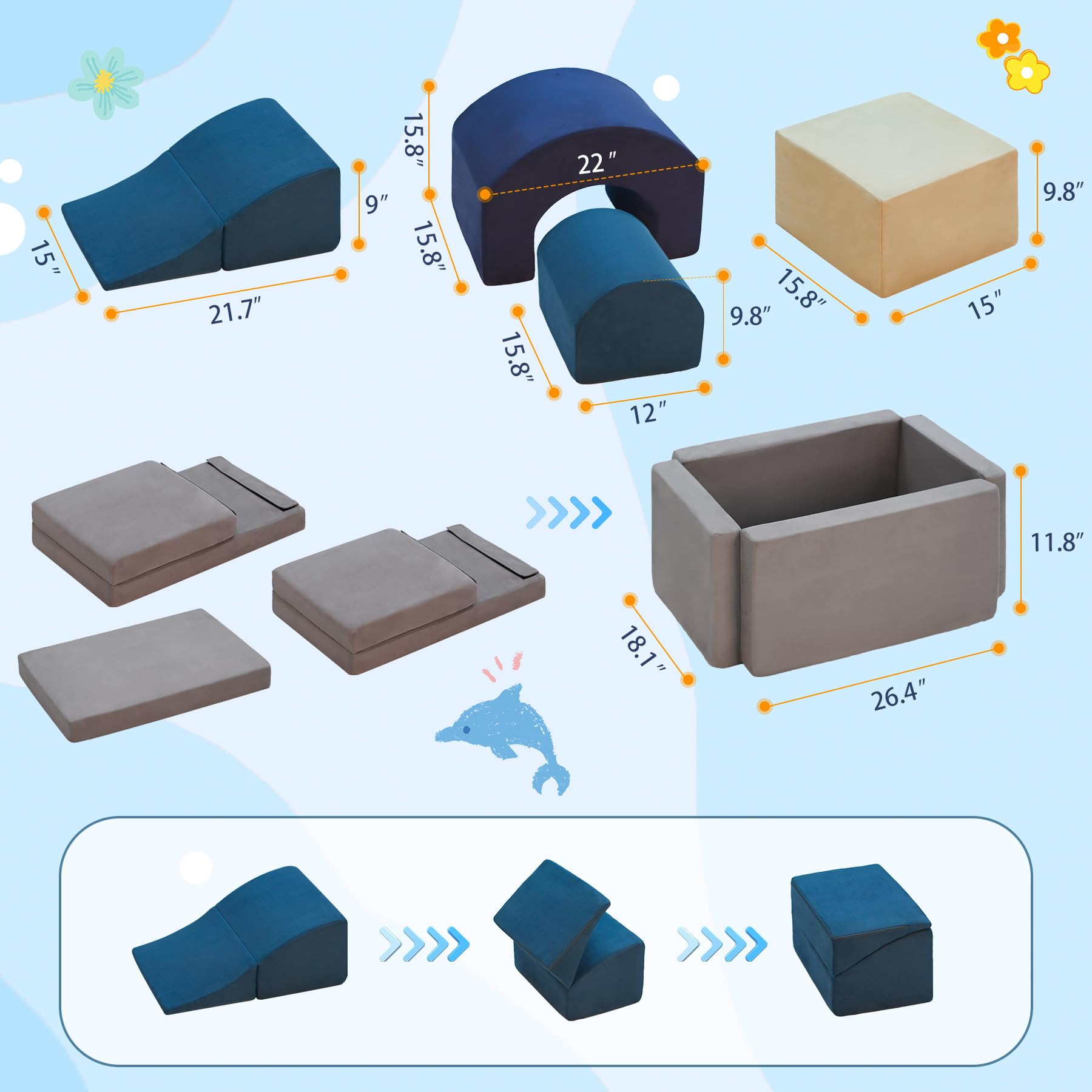 7 Pieces Climbing Toys and Blocks - Indoor Soft Foam Climber PlaySet for Toddlers, Kids, and Babi... | Amazon (US)