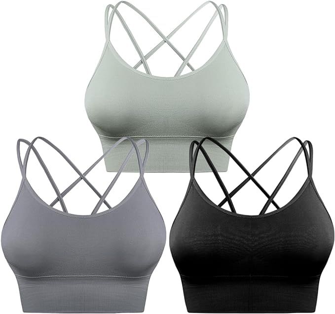Sykooria 3 Pack Strappy Sports Bra for Women Sexy Crisscross for Yoga Running Athletic Gym Workou... | Amazon (US)