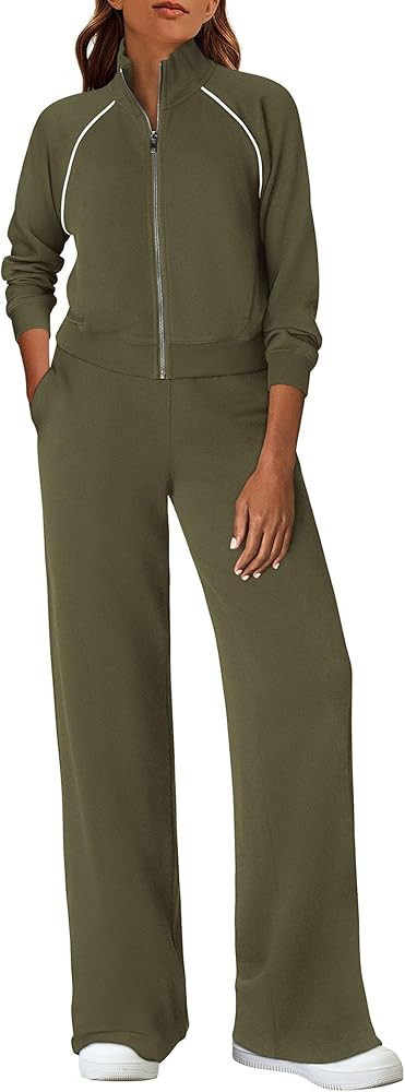 PRETTYGARDEN Womens 2 Piece Outfits Sweatsuits 2025 Fall Full Zip Sweatshirts Workout Pants Match... | Amazon (US)