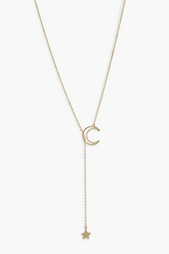 Moon And Star Adjustable Necklace | Boohoo.com (US & CA)