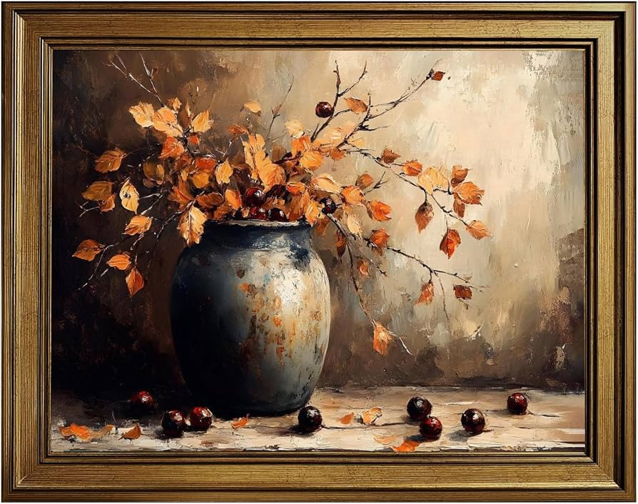 Vintage Autumn Floral Wall Art Canvas Prints Rustic Fall Botanical Vase Painting Moody Thanksgivi... | Amazon (US)