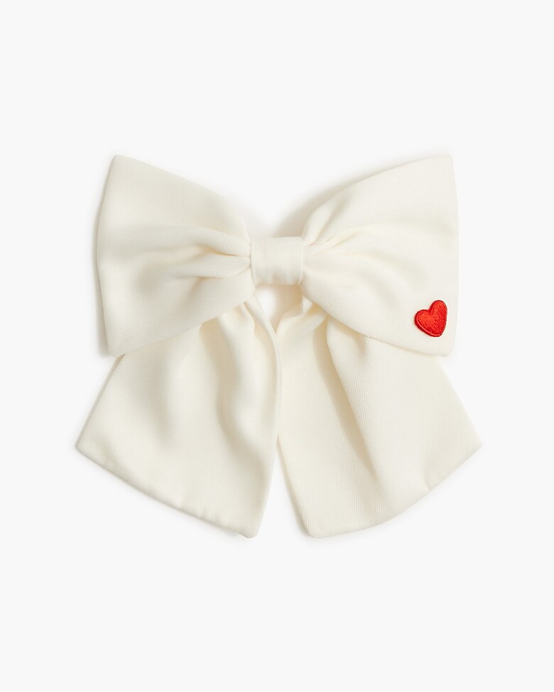 Embroidered heart bow barrette | J.Crew Factory