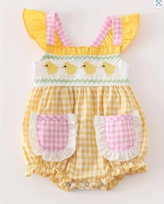 NEW Boutique Embroidered Easter Chicks Baby Girls Bubble Romper Jumpsuit | eBay US