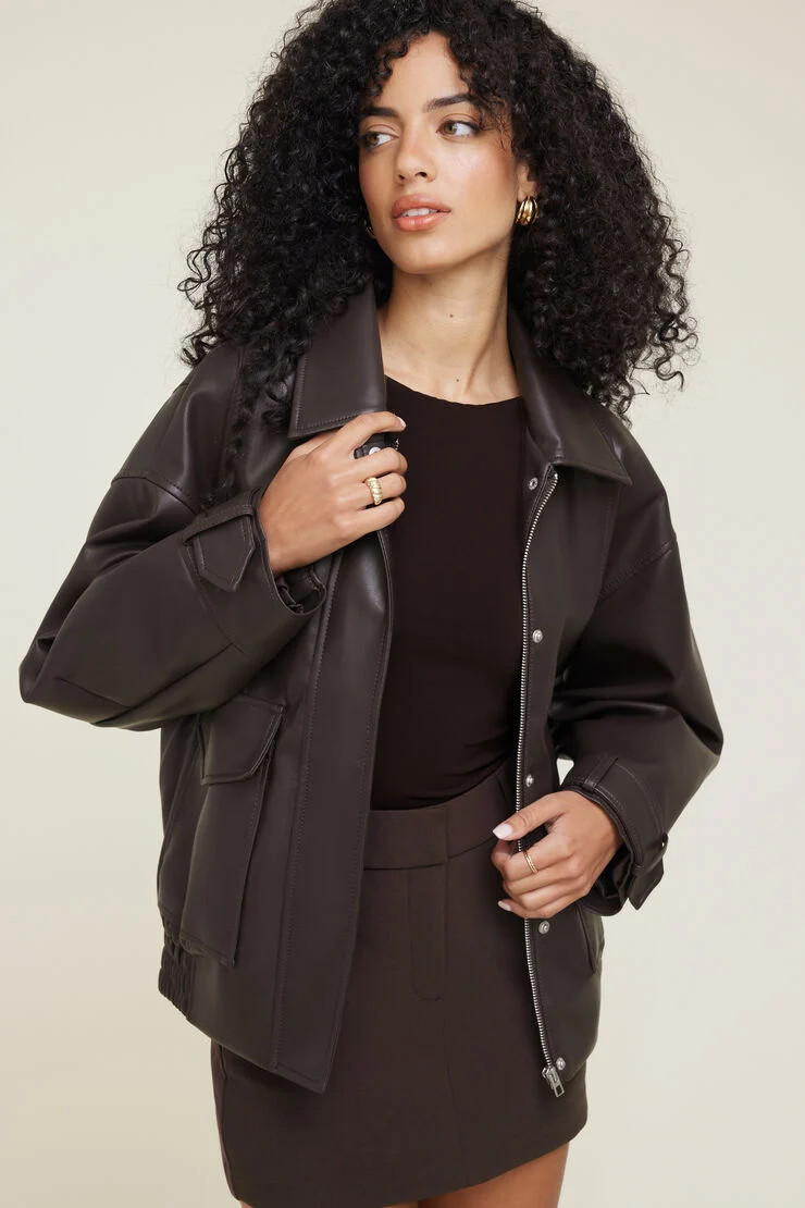 Oversized Faux Leather Aviator Jacket | Dynamite Clothing