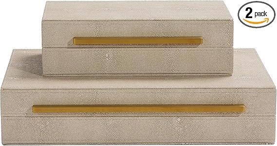 Kingflux Ivory Shagreen Leather Set of 2pcs Decorative Boxes, Storage Boxes Jewelry Organizer, Wo... | Amazon (US)