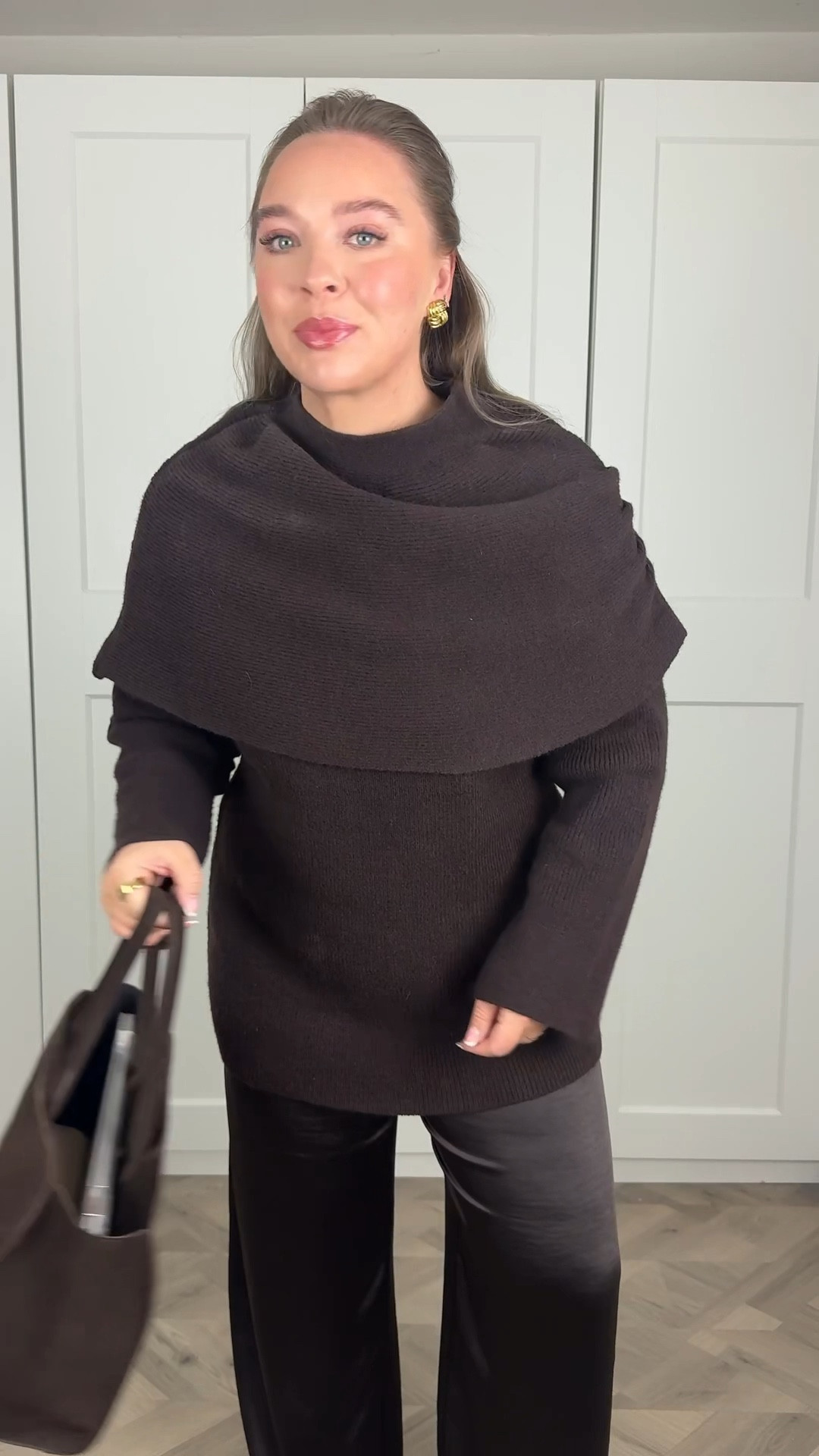 an outfit perfect for after work drinks 🥂 ‘tis the season! 

I wear a medium in the knit and a 14 short in the trousers! Shoes are next and bag is old asos 

#LTKwinter #LTKfestive #LTKmidsize