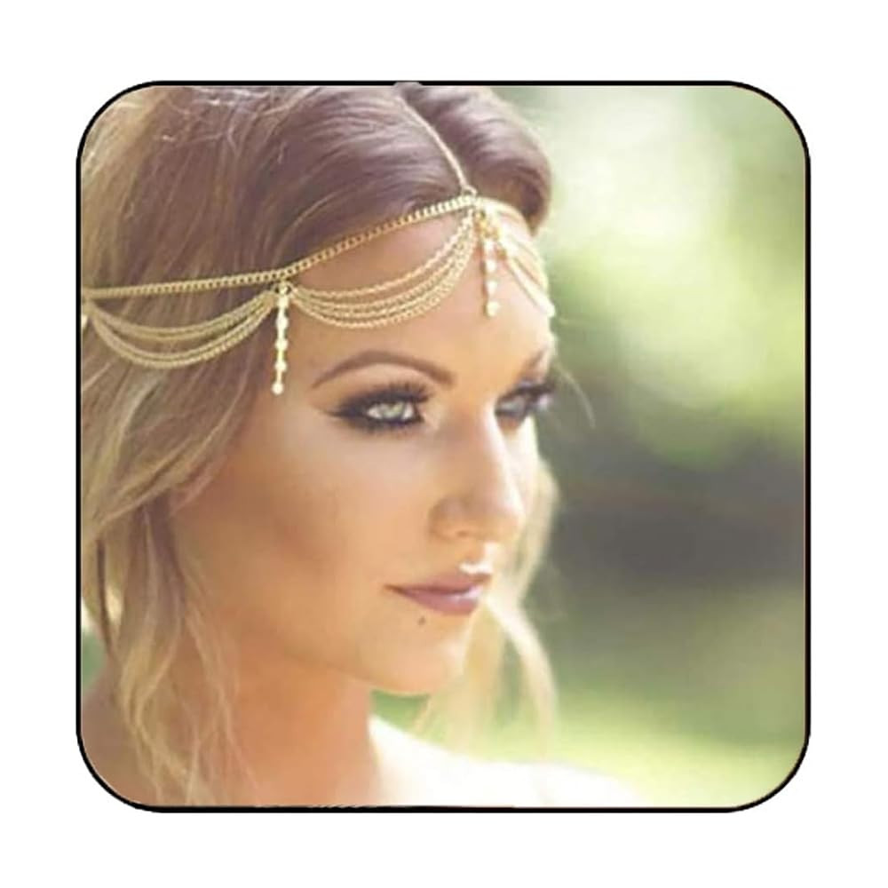 Catery Boho Head Chain Gold Rhinestone Headpiece 1920s Wedding Hair Jewelry Accessories for Women | Amazon (US)