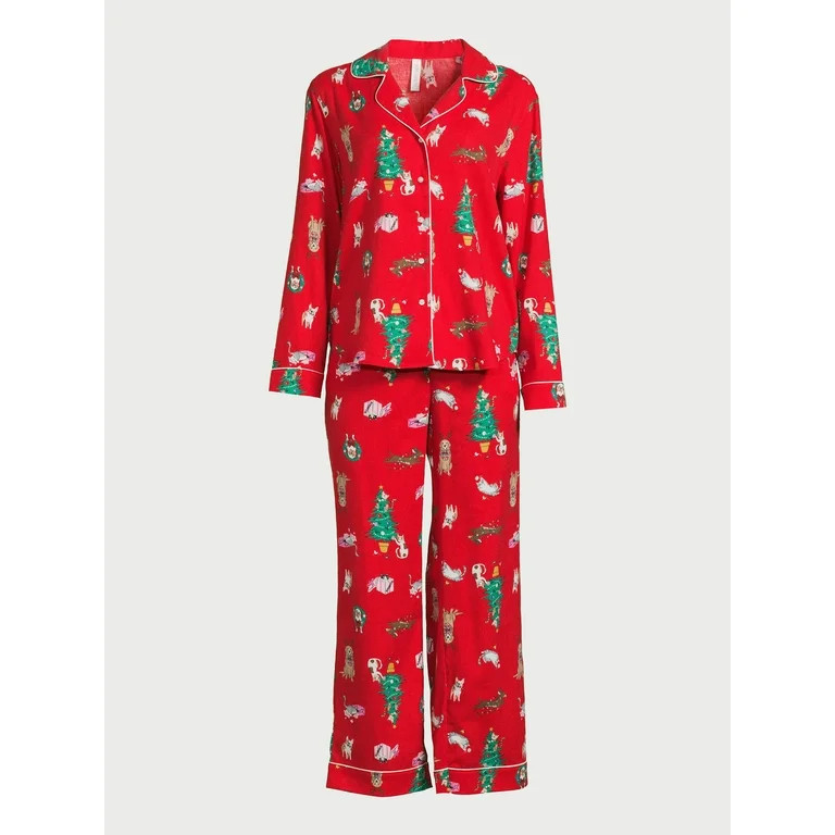 Joyspun Women's Long Sleeve Flannel Sleep Top and Pants Pajama Set, 2-Piece, Sizes XS to 3X | Walmart (US)