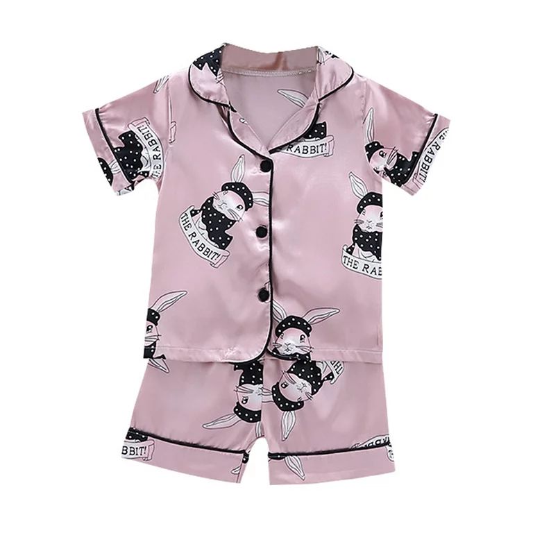 Summer Easter Rabbit Kids Satin Silk Pajamas Tops Shorts Home Nightwear Sleepwear Set | Walmart (US)
