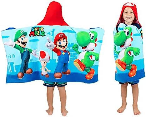 Super Mario Bath/Pool/Beach Soft Cotton Terry Hooded Towel Wrap, 24 in x 50 in, By Franco Kids | Amazon (US)