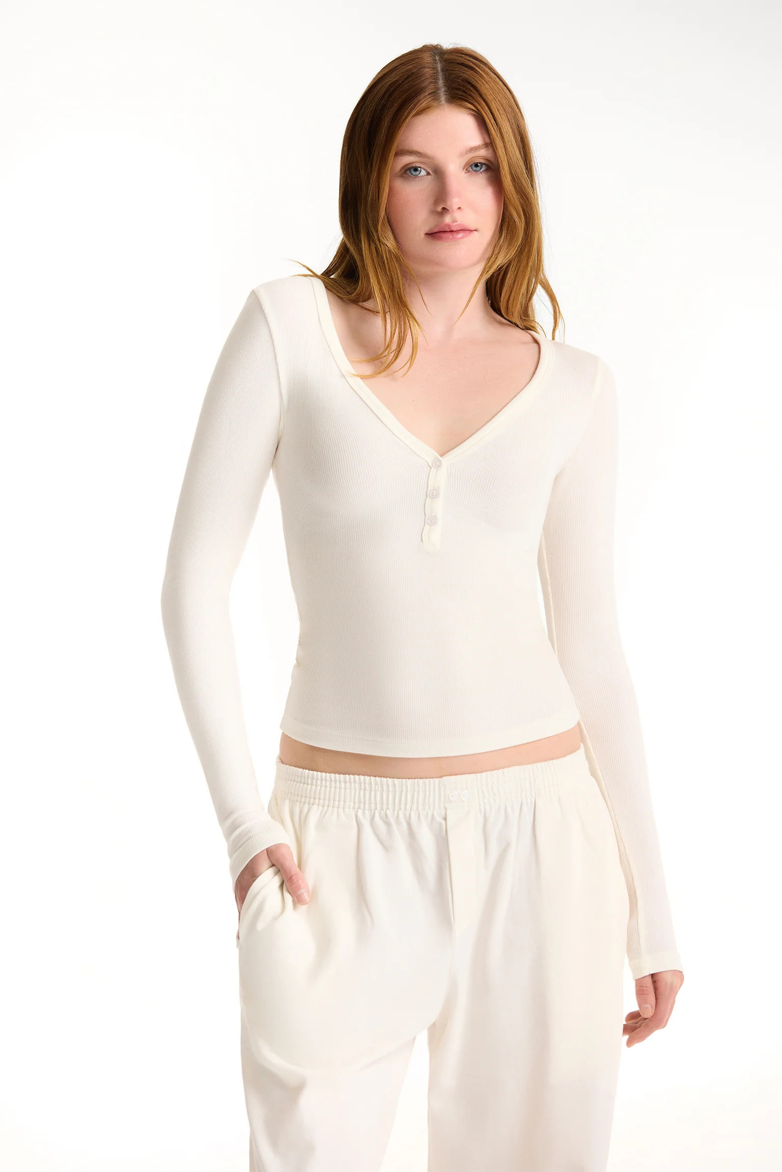 RIBBED MODAL BODY HENLEY - BLANC | SET Active