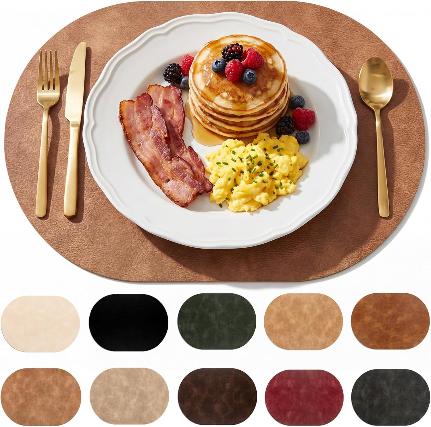 Placemats Washable Faux Leather Table Mats Set of 12, Light Brown | Amazon (US)