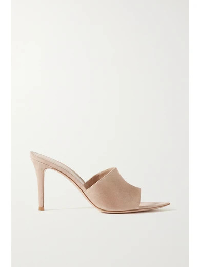 Gianvito Rossi - 85 Iridescent Suede Mules - Baby pink | NET-A-PORTER (US)