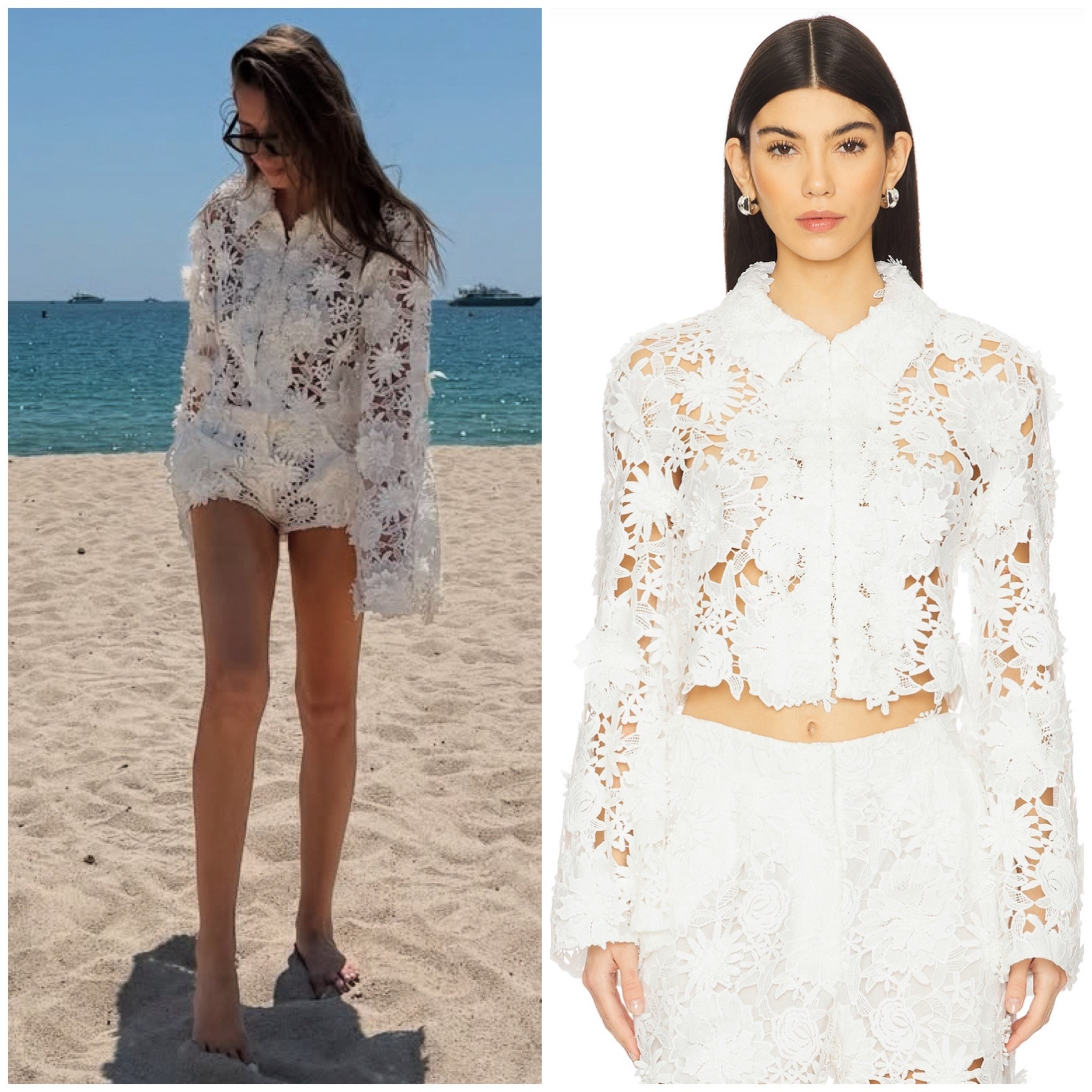 Amanda Batula’s White Lace Top and Shorts 📸 = @amandabatula (pretty sure she altered the linked pants into shorts)