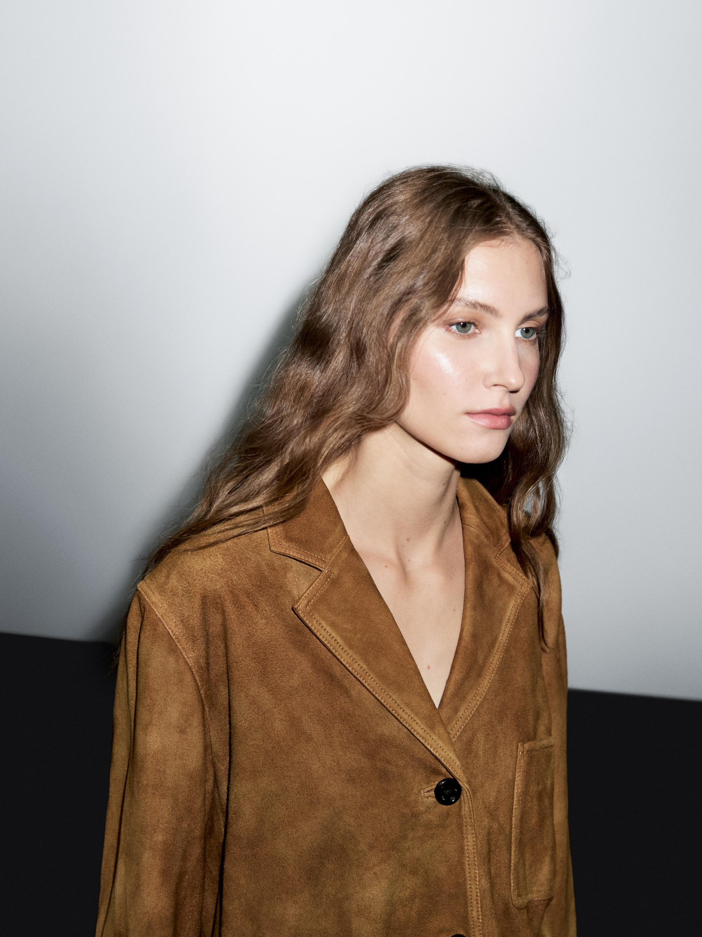 Suede leather blazer with pockets | Massimo Dutti UK