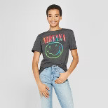Women's Nirvana Neon Smile Short Sleeve Boyfriend T-Shirt - (Juniors') | Target
