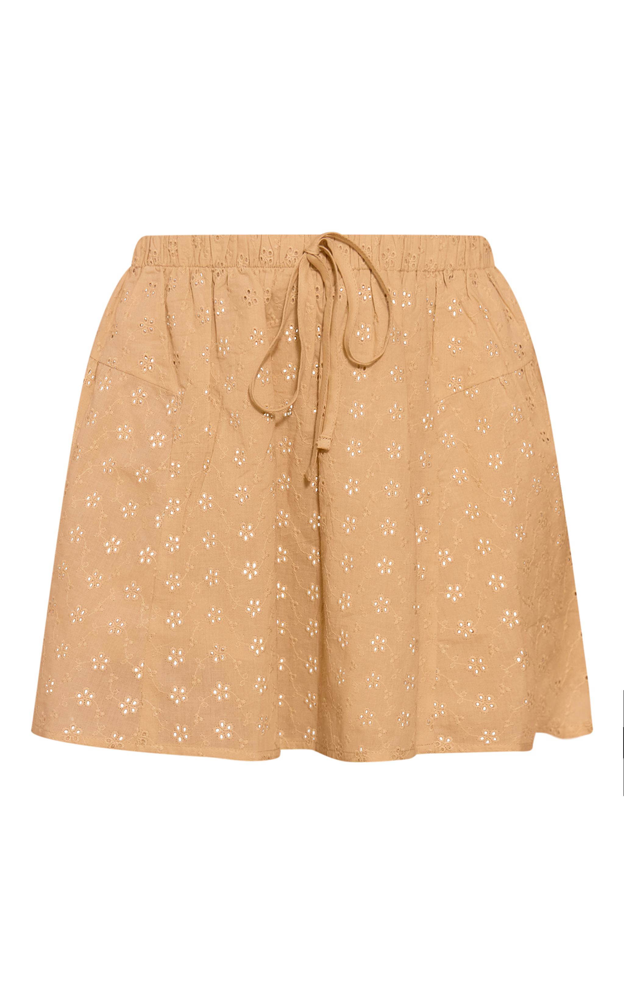 Sand Broderie Drawstring Floaty Mini Skirt | PrettyLittleThing US