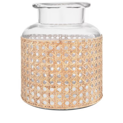 Storied Home Round Glass Jar Vase with Decorative Cane Sleeve, Clear and Natural | Target