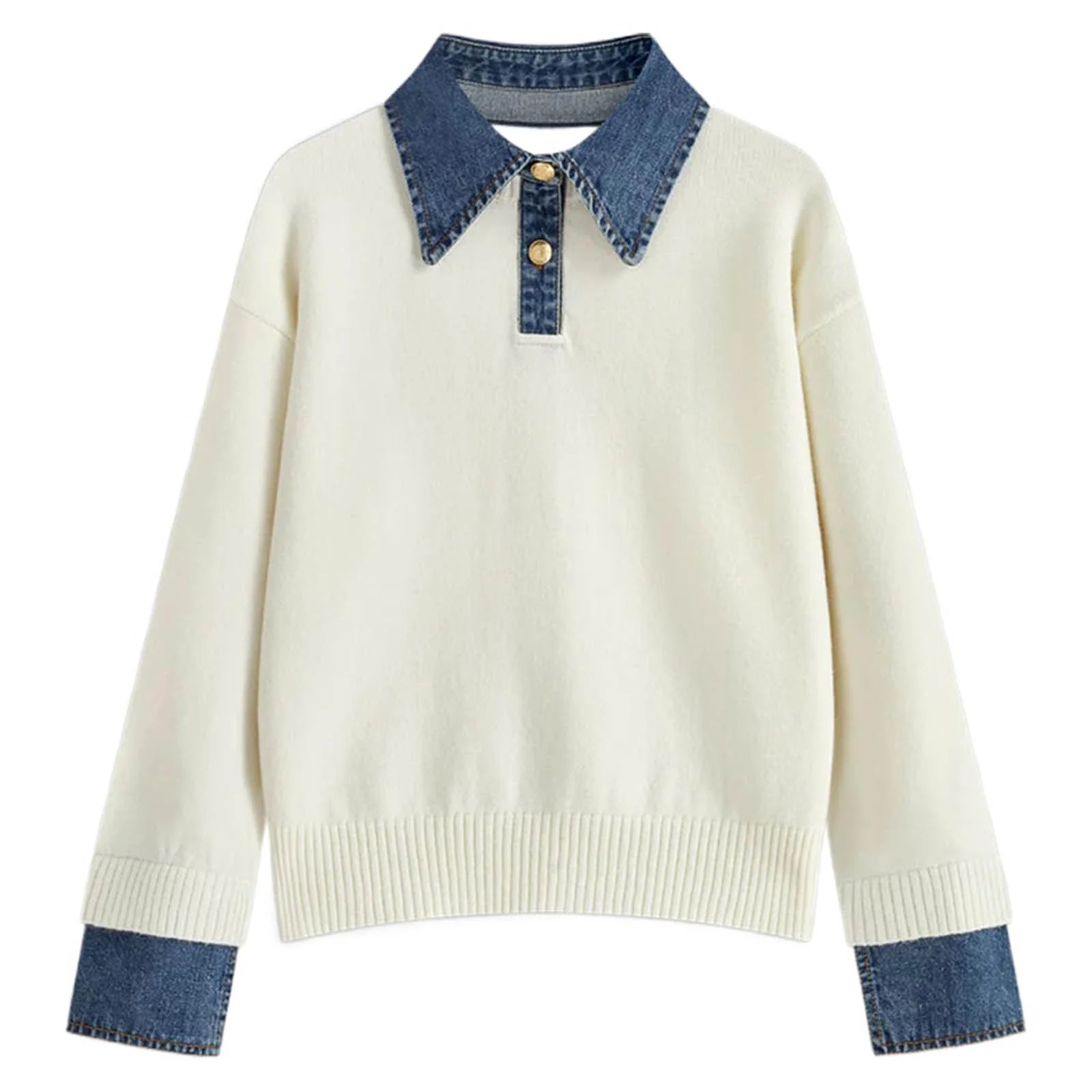 VNKIDY Women's Pullover Sweater Autumn Winter Versatile Chic Styles Knit Sweater With Denim Colla... | Walmart (US)