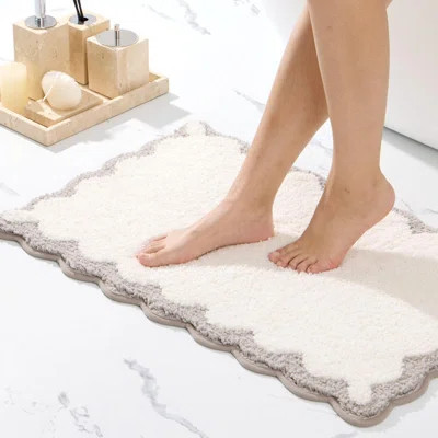 Cute Scalloped Bath Mat Bathroom Rugs Non Slip Washable, Quick Dry Absorbent Plush Microfiber Bathmat | Wayfair North America