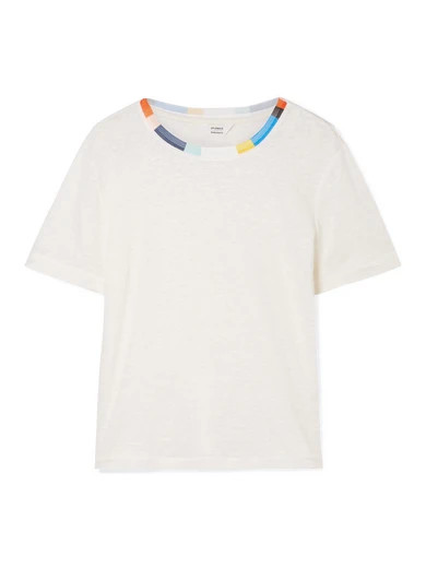 Splendid - Margherita Ciao Bella Ribbed Knit-trimmed Linen T-shirt - White | NET-A-PORTER (US)