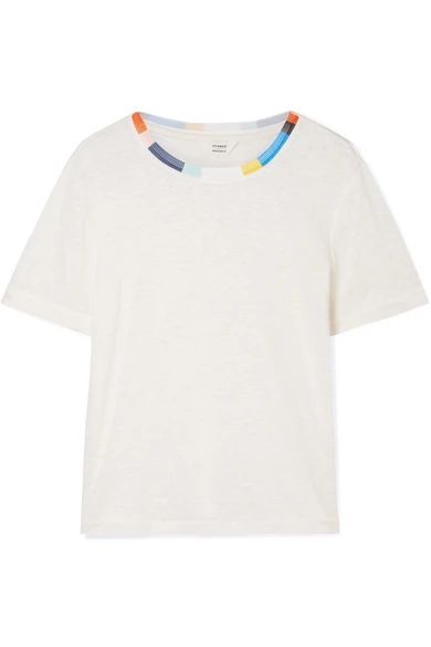 Splendid - Margherita Ciao Bella Ribbed Knit-trimmed Linen T-shirt - White | NET-A-PORTER (US)