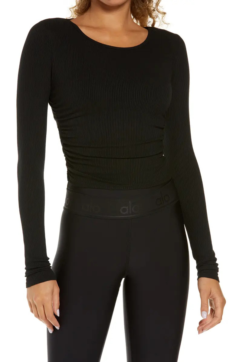 Gather Long Sleeve Rib Crop Top | Nordstrom