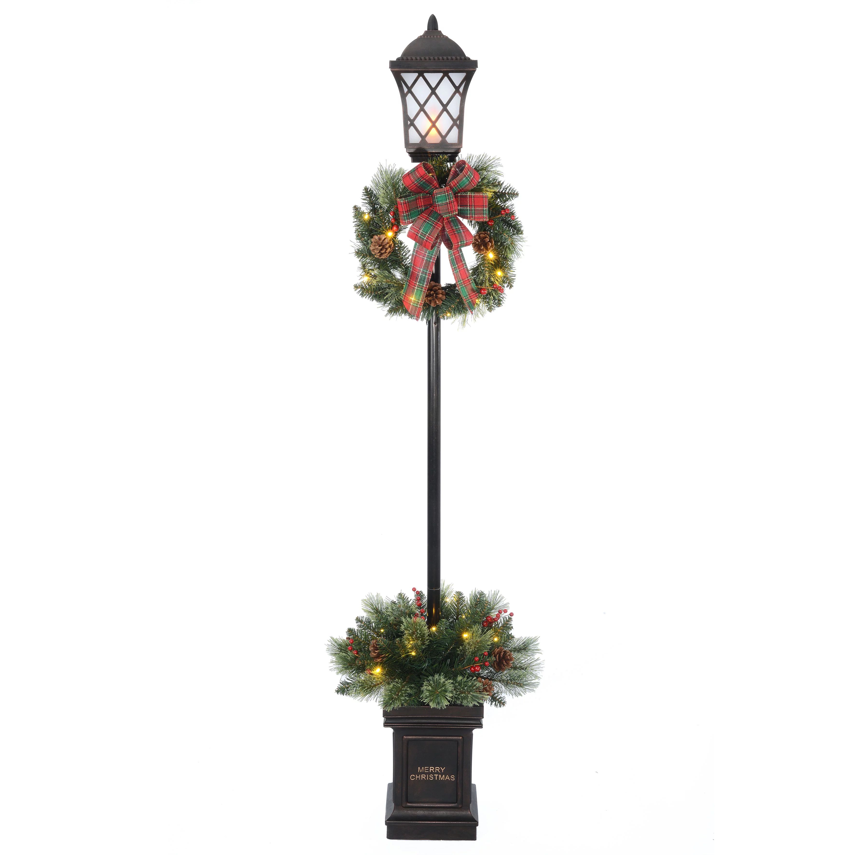 Holiday Time Pre-Lit Indoor Outdoor Christmas Planter with Lighted Lamp Post, 6-foot Clear | Walmart (US)