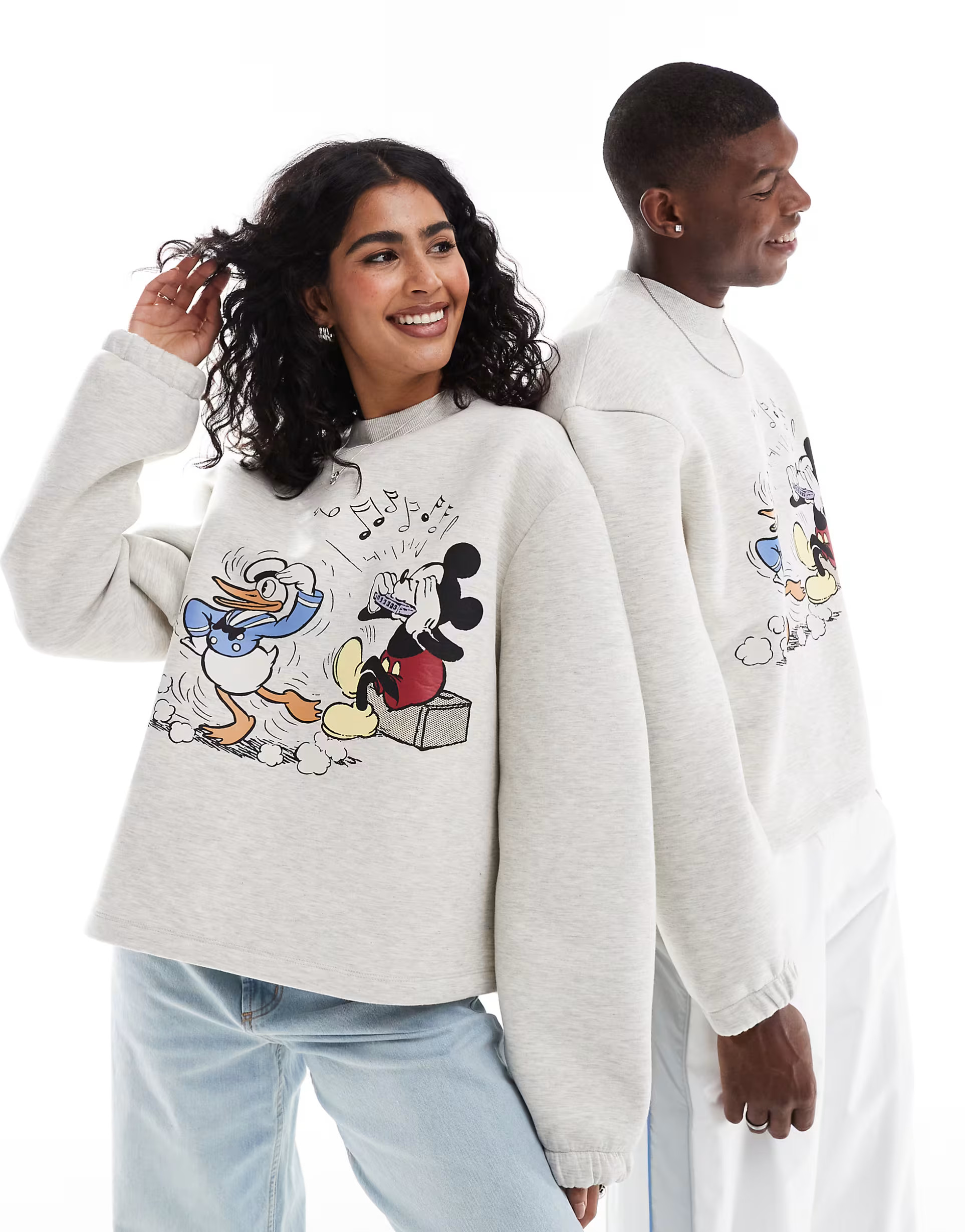 ASOS DESIGN Disney unisex boxy oversized scuba sweatshirt with Mickey Mouse and Donald Duck print... | ASOS (Global)