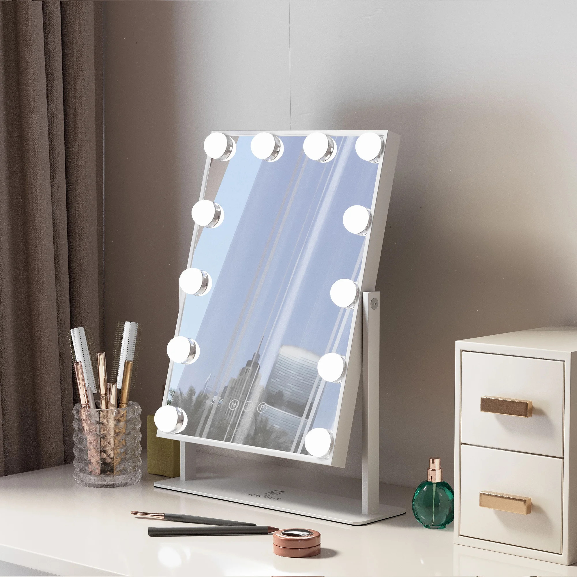 Fenchilin Vanity Espejo de Maquillaje con Luces de Metal Blanco de Mesa 14.5" x 18.5" | Walmart (US)