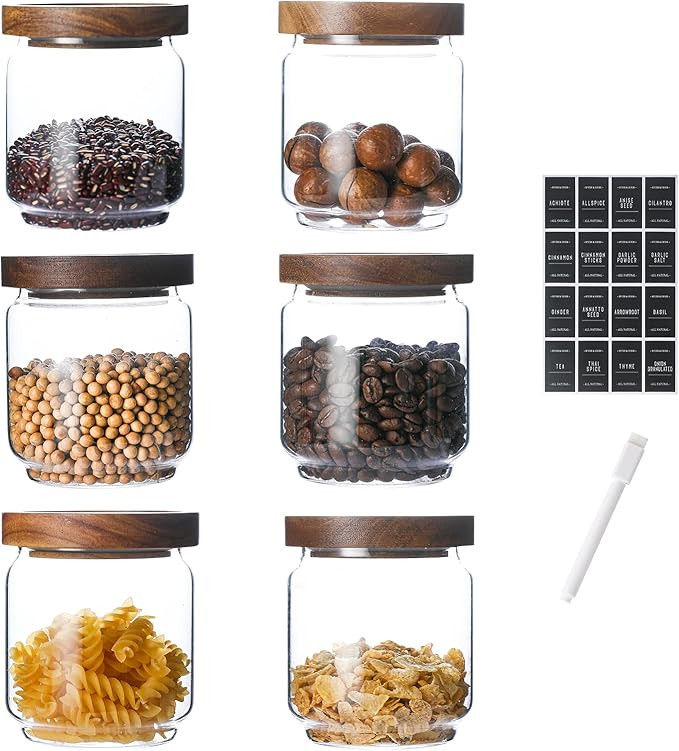 Glass Jars with Wood Lids 6 Pack with 112 Labels, 15 OZ Storage Food Canister for Coffee| Sugar| ... | Amazon (US)