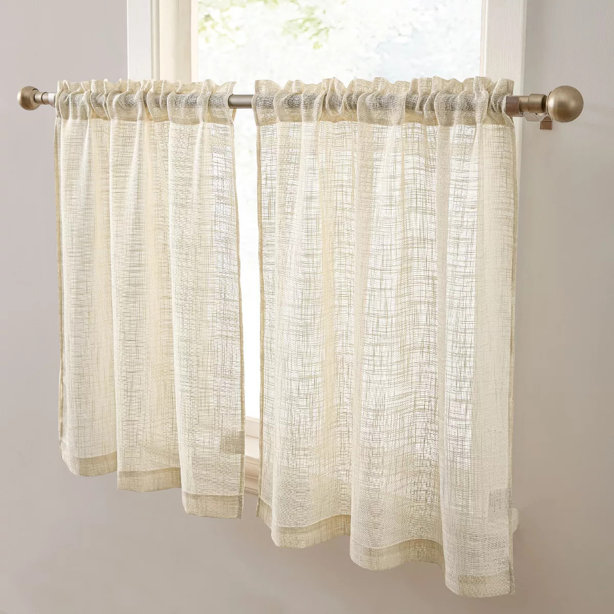HLC.ME Linda Faux Linen Textured Semi Sheer Privacy Rod Pocket Short Cafe Curtain Tiers, Set of 2 | Target
