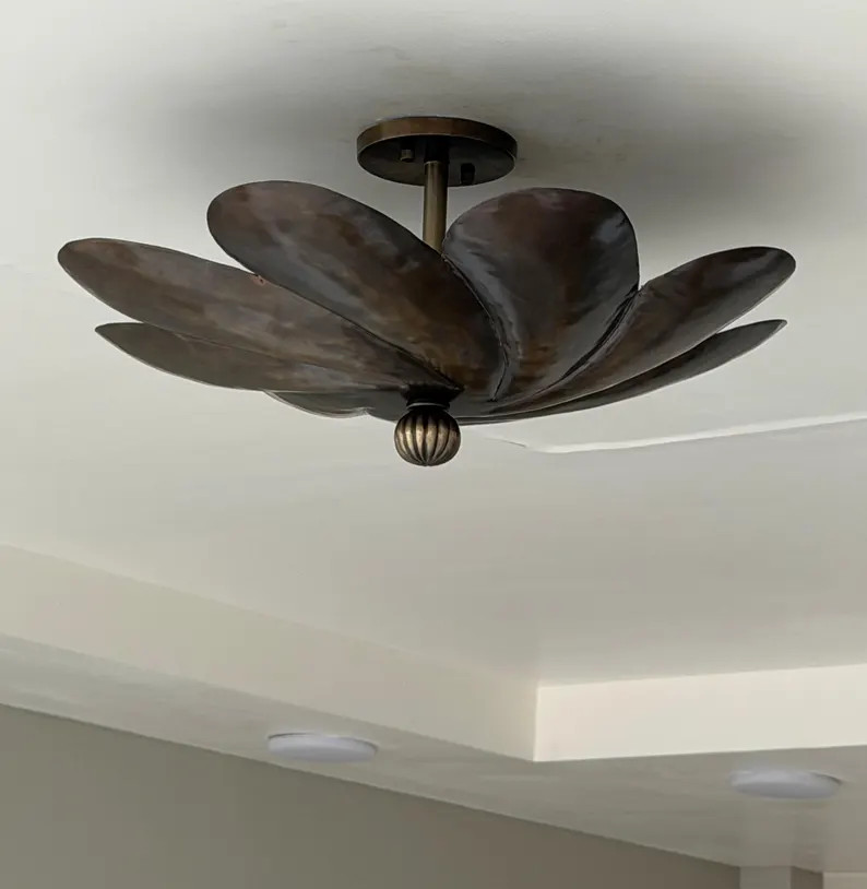 Handmade Brass Flower Semi Flush Mount Light, Petals Ceiling Fixture For Entryway | Etsy (Global)