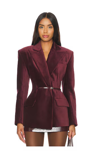 Belt Detailed Jacket in Burgundy | Revolve Clothing (Global)