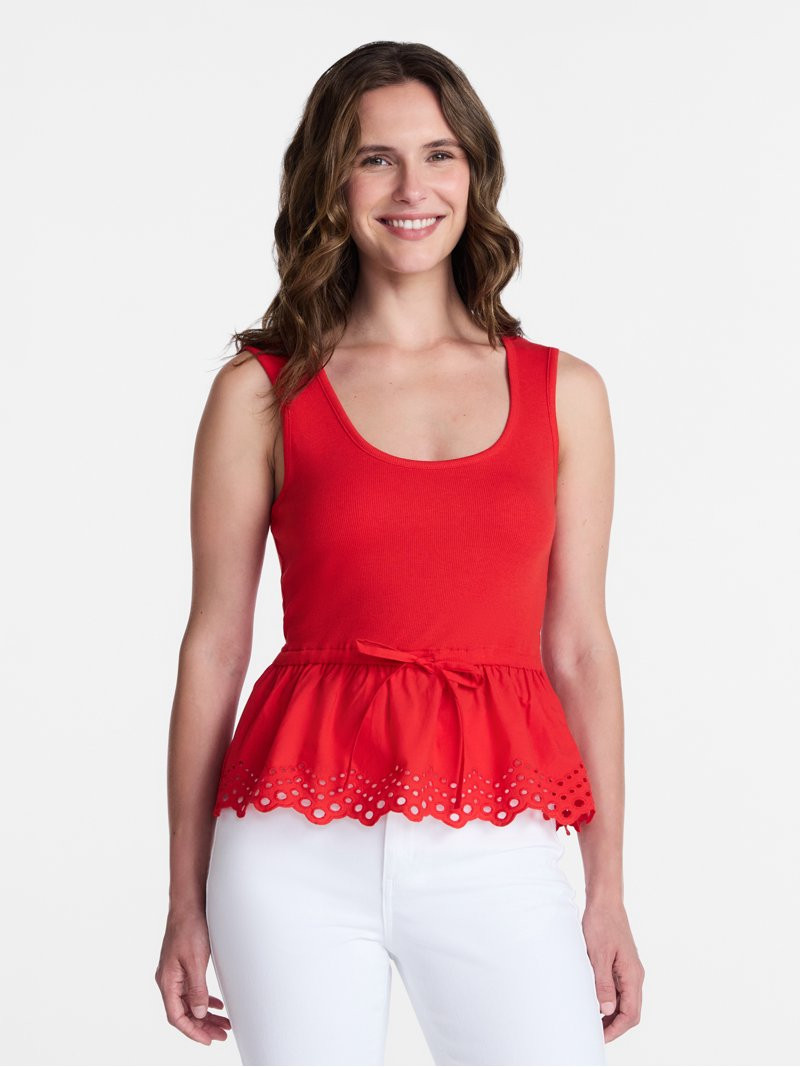 Time and Tru Women's Peplum Tank Top with Eyelet Trim, Sizes XS-XXXL | Walmart (US)